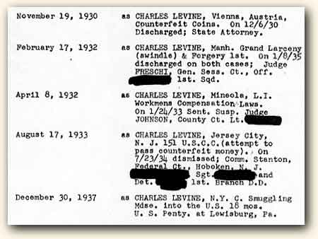 Excerpt from Charles A. Levine's FBI file