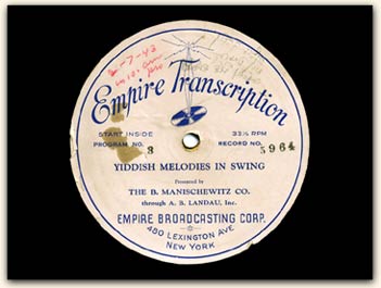 Yiddish Melodies in Swing disc label